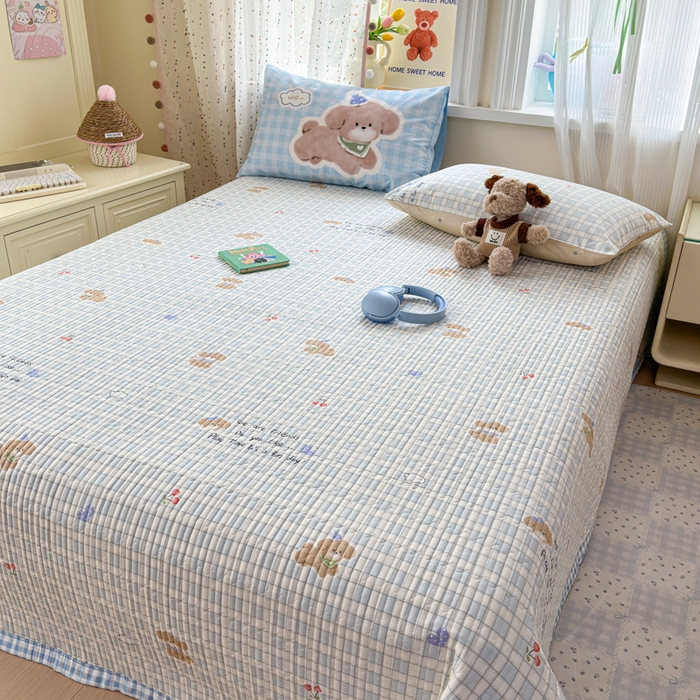 91家纺网 家纺一手货源 找家纺 Sweet dreams甜梦 2026新款小清新卡通全棉纯棉印花床盖四件套 樱桃小狗