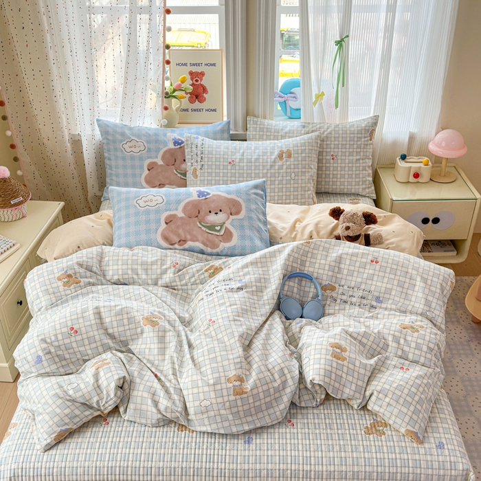 91家纺网 家纺一手货源 找家纺 Sweet dreams甜梦 2026新款小清新卡通全棉纯棉印花床盖四件套 樱桃小狗