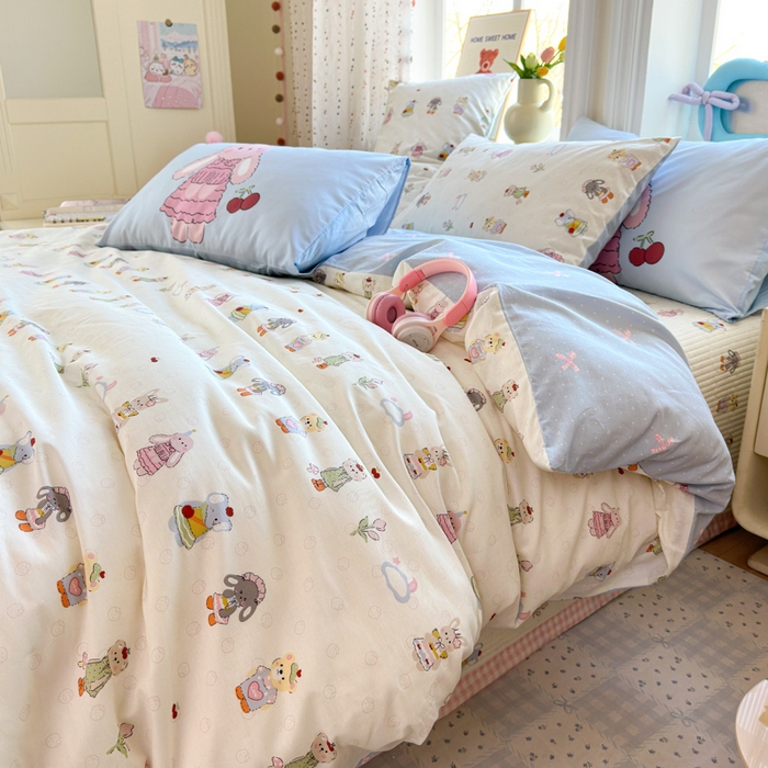 91家纺网 家纺一手货源 找家纺 Sweet dreams甜梦 2026新款小清新卡通全棉纯棉印花床盖四件套 小动物