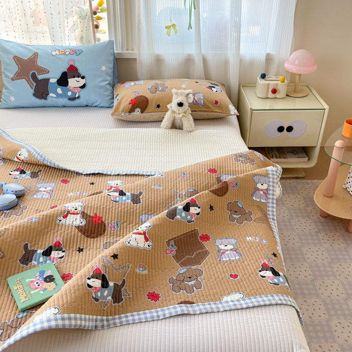 91家纺网 家纺一手货源 找家纺 Sweet dreams甜梦 2026新款小清新卡通全棉纯棉印花床盖四件套 星星小狗