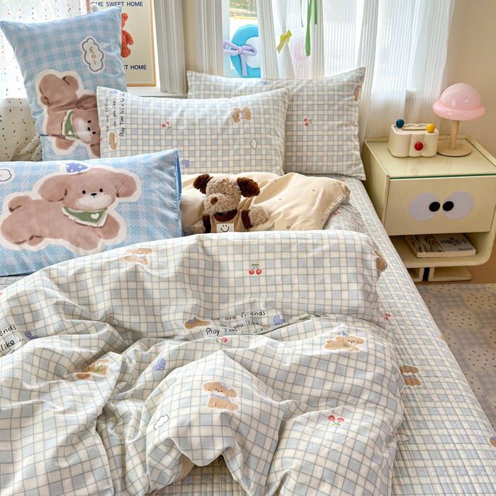 91家纺网 家纺一手货源 找家纺 Sweet dreams甜梦 2026新款小清新卡通全棉纯棉印花床盖四件套 樱桃小狗