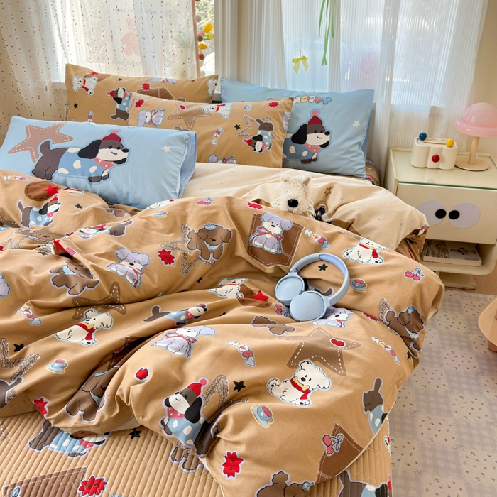 91家纺网 家纺一手货源 找家纺 Sweet dreams甜梦 2026新款小清新卡通全棉纯棉印花床盖四件套 星星小狗