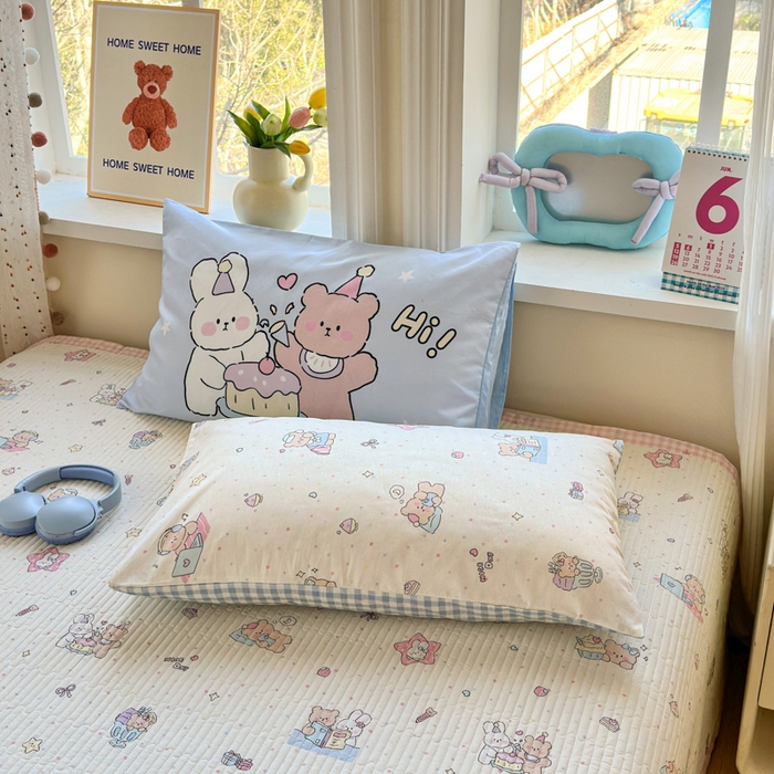 91家纺网 家纺一手货源 找家纺 Sweet dreams甜梦 2026新款小清新卡通全棉纯棉印花床盖四件套 晚安熊
