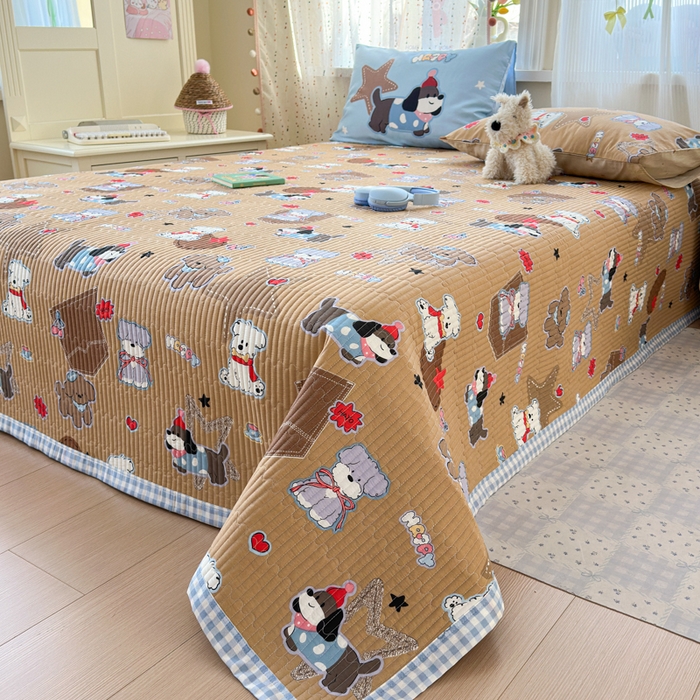 91家纺网 家纺一手货源 找家纺 Sweet dreams甜梦 2026新款小清新卡通全棉纯棉印花床盖四件套 星星小狗