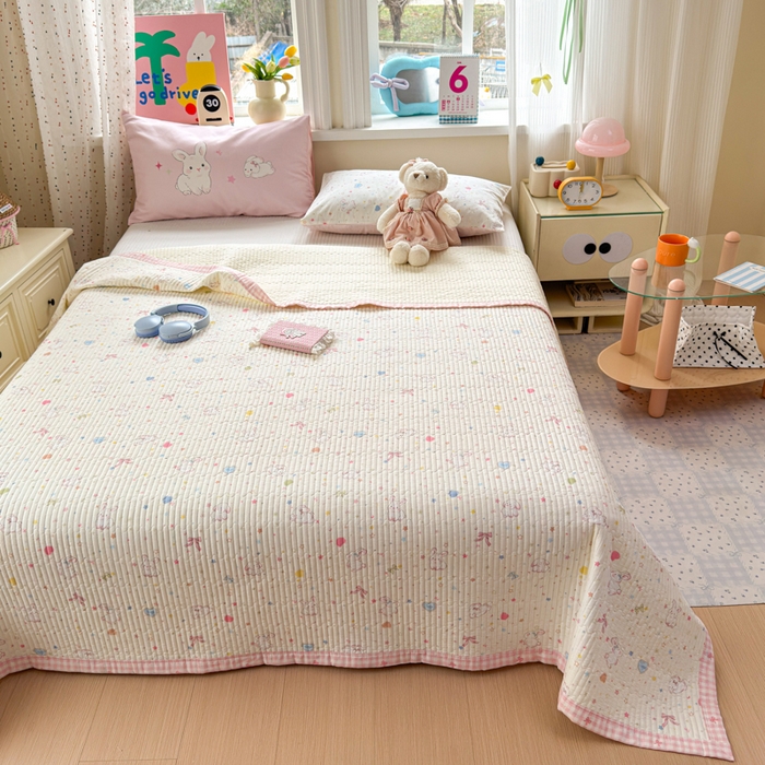 91家纺网 家纺一手货源 找家纺 Sweet dreams甜梦 2026新款小清新卡通全棉纯棉印花床盖四件套 星星小兔