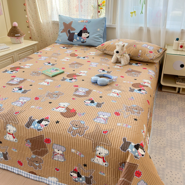 91家纺网 家纺一手货源 找家纺 Sweet dreams甜梦 2026新款小清新卡通全棉纯棉印花床盖四件套 星星小狗
