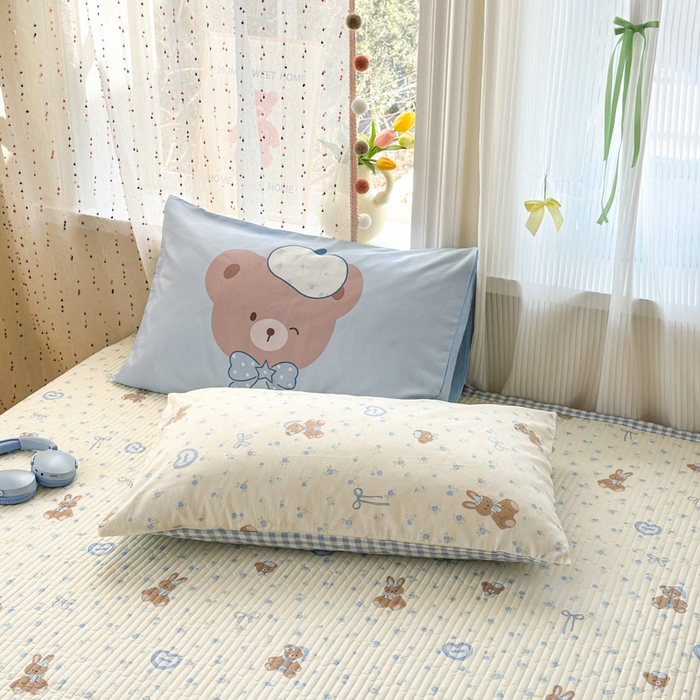 91家纺网 家纺一手货源 找家纺 Sweet dreams甜梦 2026新款小清新卡通全棉纯棉印花床盖四件套 蝴蝶结兔兔