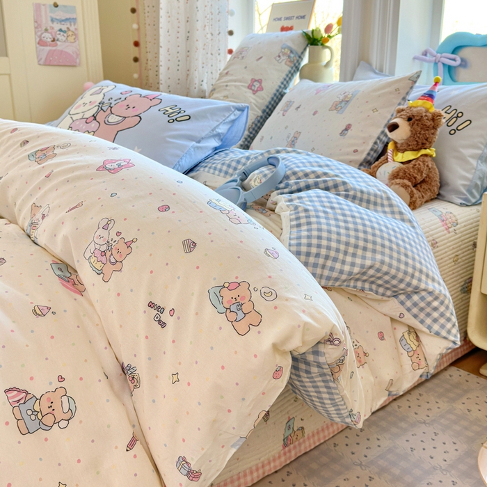 Sweet dreams甜梦 2026新款小清新卡通全棉纯棉印花床盖四件套 晚安熊