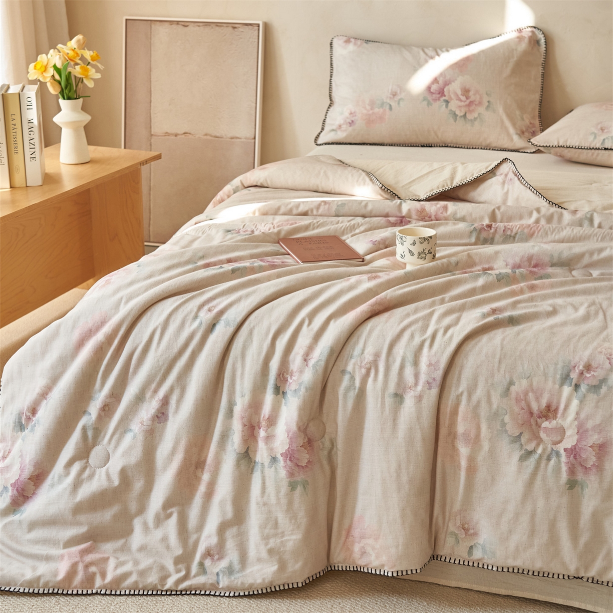 91家纺网 家纺一手货源 找家纺 恬思语家纺 2026春夏新款棉麻印花棉花夏被空调被夏凉被四件套花卉系列 花香