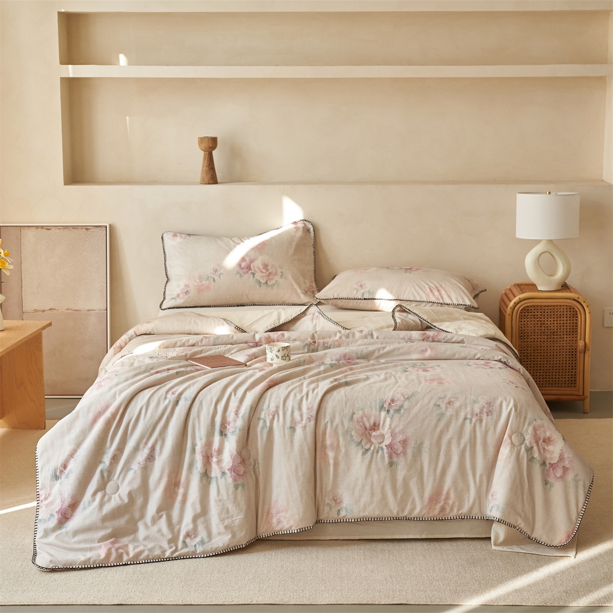 91家纺网 家纺一手货源 找家纺 恬思语家纺 2026春夏新款棉麻印花棉花夏被空调被夏凉被四件套花卉系列 花香