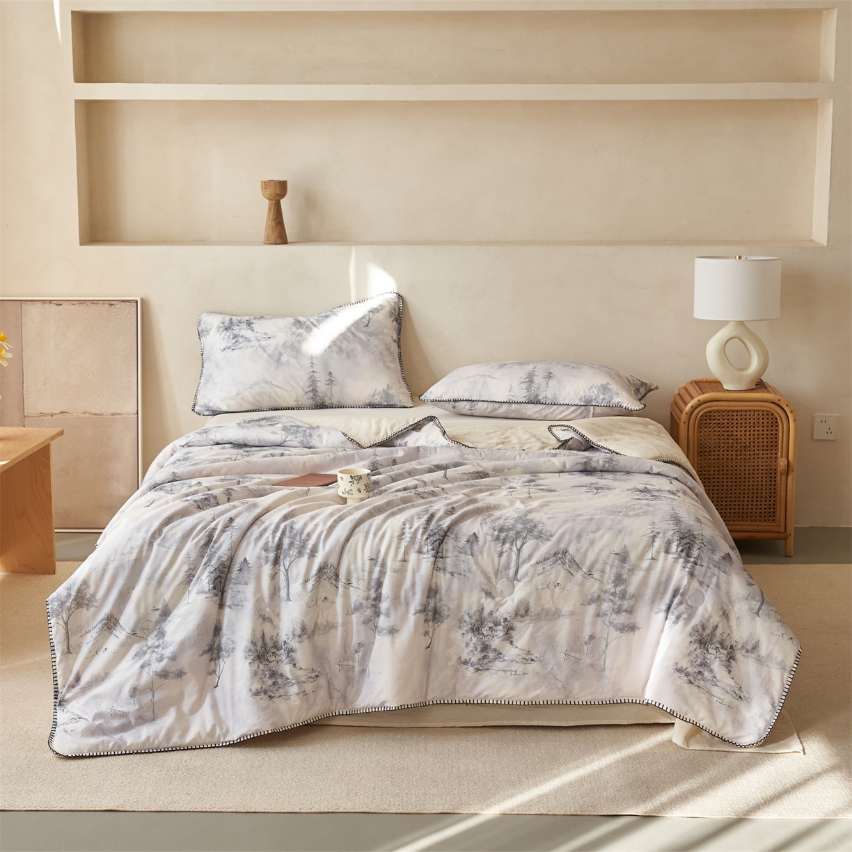 91家纺网 家纺一手货源 找家纺 恬思语家纺 2026春夏新款棉麻印花棉花夏被空调被夏凉被四件套花卉系列 湘南