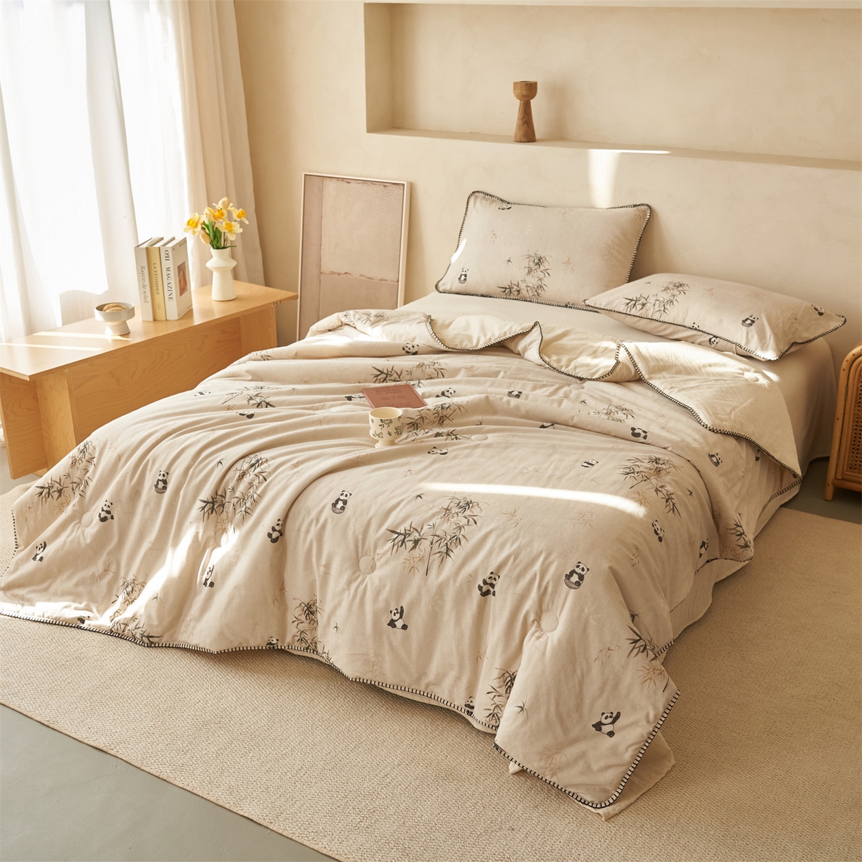 91家纺网 家纺一手货源 找家纺 恬思语家纺 2026春夏新款棉麻印花棉花夏被空调被夏凉被四件套花卉系列 竹韵