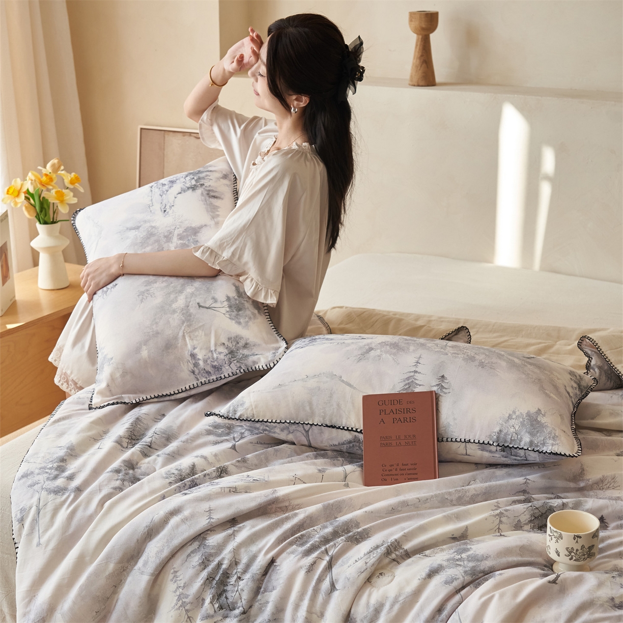 91家纺网 家纺一手货源 找家纺 恬思语家纺 2026春夏新款棉麻印花棉花夏被空调被夏凉被四件套花卉系列 湘南