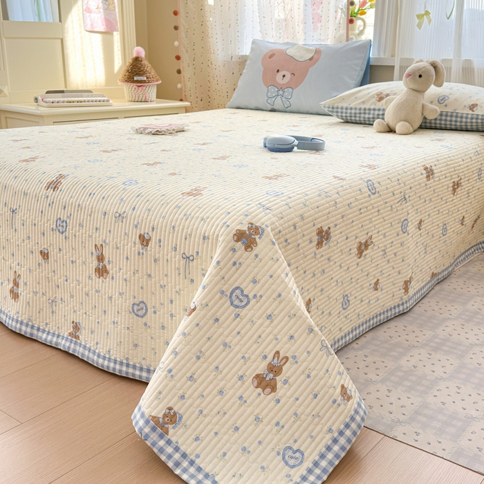 91家纺网 家纺一手货源 找家纺 Sweet dreams甜梦 2026新款小清新卡通全棉纯棉印花床盖四件套 蝴蝶结兔兔