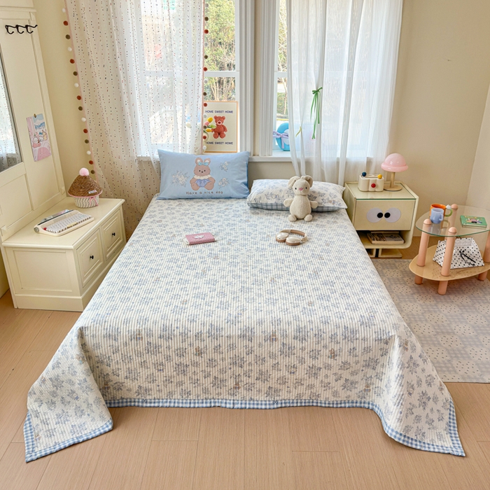 91家纺网 家纺一手货源 找家纺 Sweet dreams甜梦 2026新款小清新卡通全棉纯棉印花床盖四件套 碎花小兔