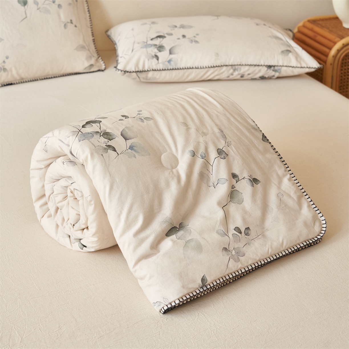 91家纺网 家纺一手货源 找家纺 恬思语家纺 2026春夏新款棉麻印花棉花夏被空调被夏凉被四件套花卉系列 墨芙