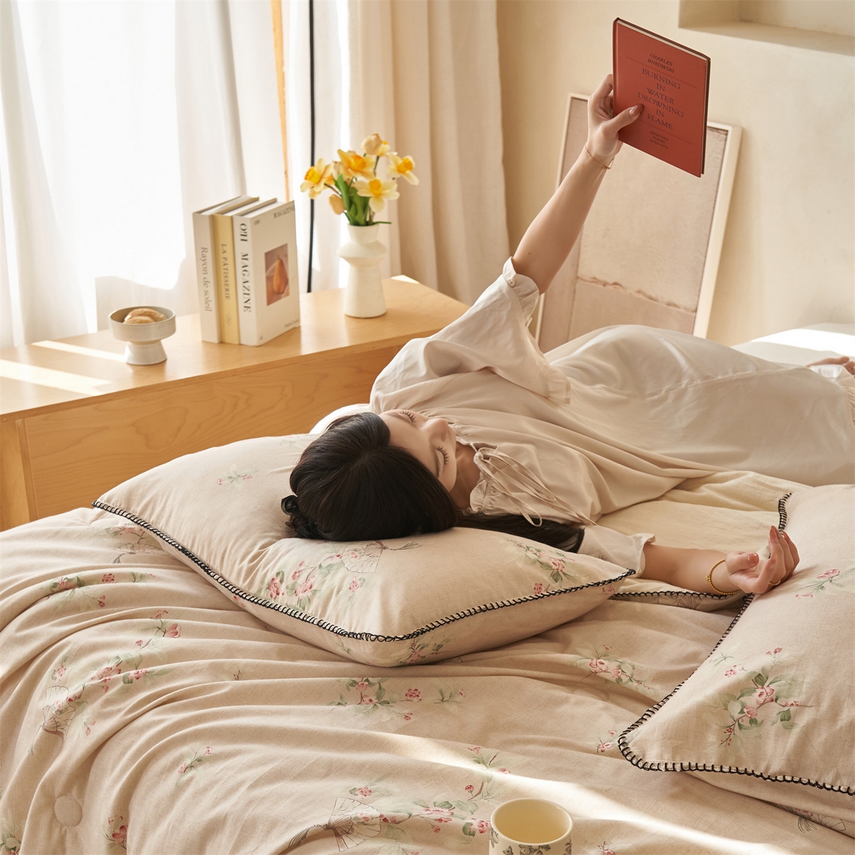 91家纺网 家纺一手货源 找家纺 恬思语家纺 2026春夏新款棉麻印花棉花夏被空调被夏凉被四件套花卉系列 花兮