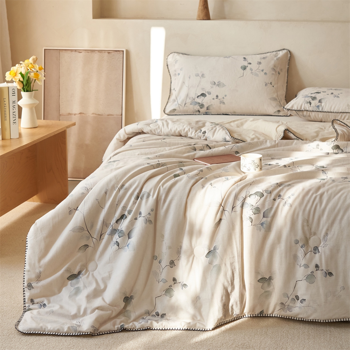 91家纺网 家纺一手货源 找家纺 恬思语家纺 2026春夏新款棉麻印花棉花夏被空调被夏凉被四件套花卉系列 墨芙