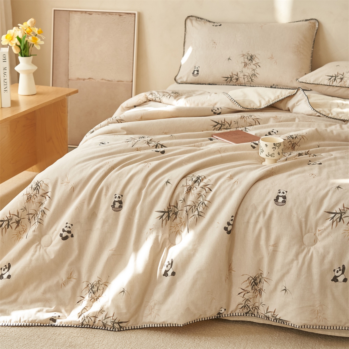 91家纺网 家纺一手货源 找家纺 恬思语家纺 2026春夏新款棉麻印花棉花夏被空调被夏凉被四件套花卉系列 竹韵