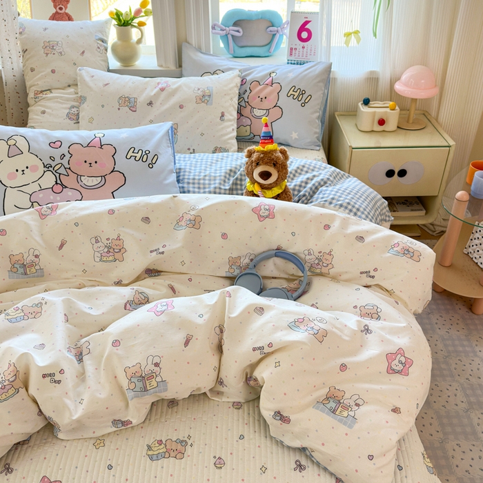 91家纺网 家纺一手货源 找家纺 Sweet dreams甜梦 2026新款小清新卡通全棉纯棉印花床盖四件套 晚安熊
