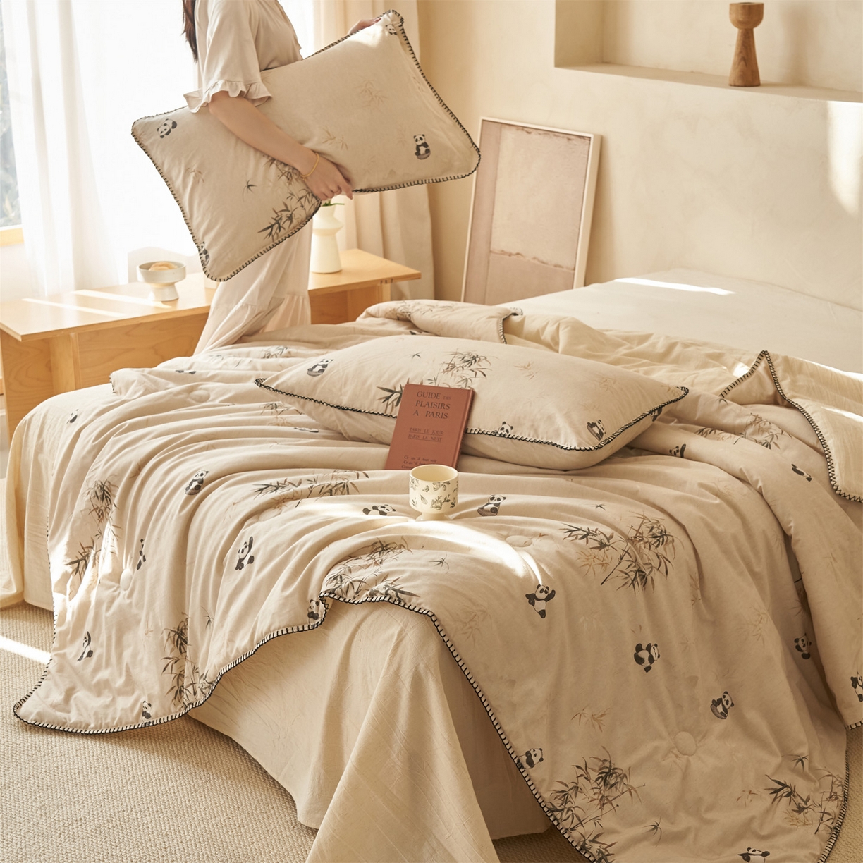 91家纺网 家纺一手货源 找家纺 恬思语家纺 2026春夏新款棉麻印花棉花夏被空调被夏凉被四件套花卉系列 竹韵