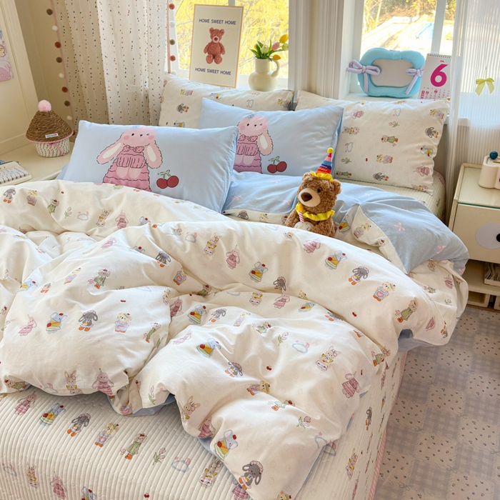 91家纺网 家纺一手货源 找家纺 Sweet dreams甜梦 2026新款小清新卡通全棉纯棉印花床盖四件套 小动物