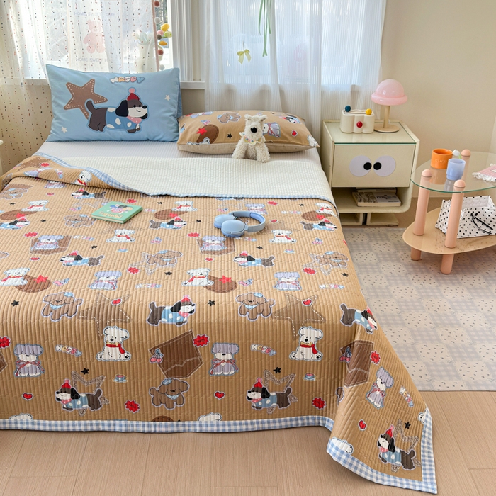 91家纺网 家纺一手货源 找家纺 Sweet dreams甜梦 2026新款小清新卡通全棉纯棉印花床盖四件套 星星小狗