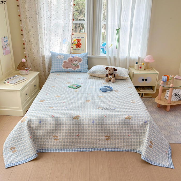 91家纺网 家纺一手货源 找家纺 Sweet dreams甜梦 2026新款小清新卡通全棉纯棉印花床盖四件套 樱桃小狗