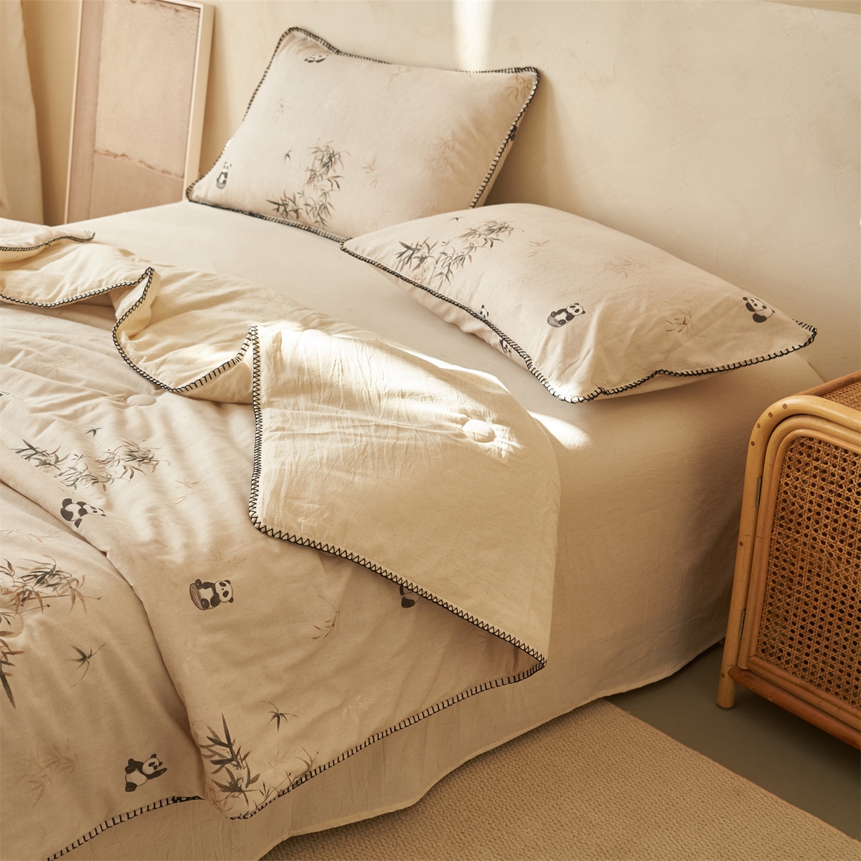 91家纺网 家纺一手货源 找家纺 恬思语家纺 2026春夏新款棉麻印花棉花夏被空调被夏凉被四件套花卉系列 竹韵