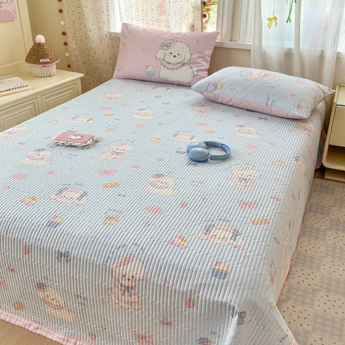 91家纺网 家纺一手货源 找家纺 Sweet dreams甜梦 2026新款小清新卡通全棉纯棉印花床盖四件套 蛋糕小狗