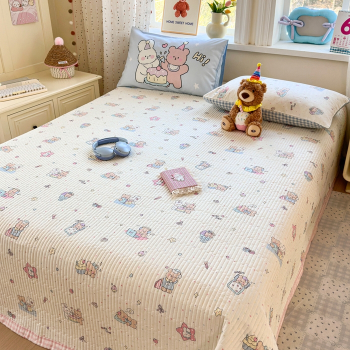91家纺网 家纺一手货源 找家纺 Sweet dreams甜梦 2026新款小清新卡通全棉纯棉印花床盖四件套 晚安熊