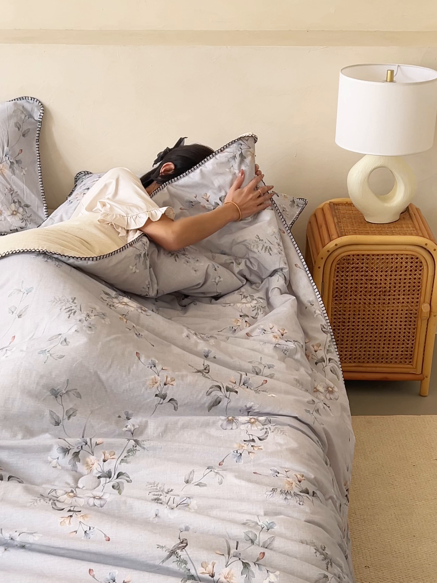 91家纺网 家纺一手货源 找家纺 恬思语家纺 2026春夏新款棉麻印花棉花夏被空调被夏凉被四件套花卉系列 蓝汐