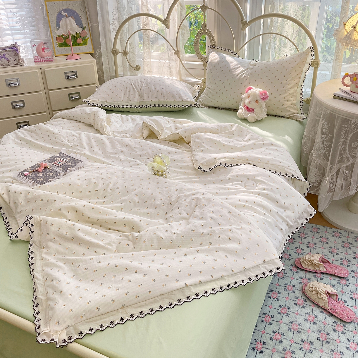 91家纺网 家纺一手货源 找家纺 （总）康纳利 2026新款全棉花边夏被古法水洗云感棉空调被夏被四件套