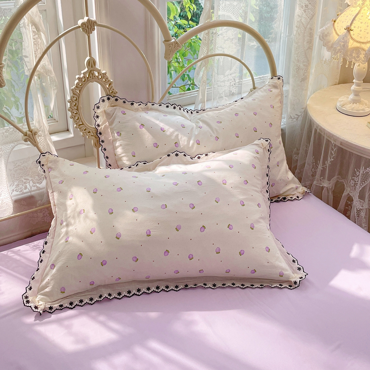 91家纺网 家纺一手货源 找家纺 康纳利 2026新款全棉花边夏被古法水洗云感棉空调被夏被四件套 粉紫绮梦