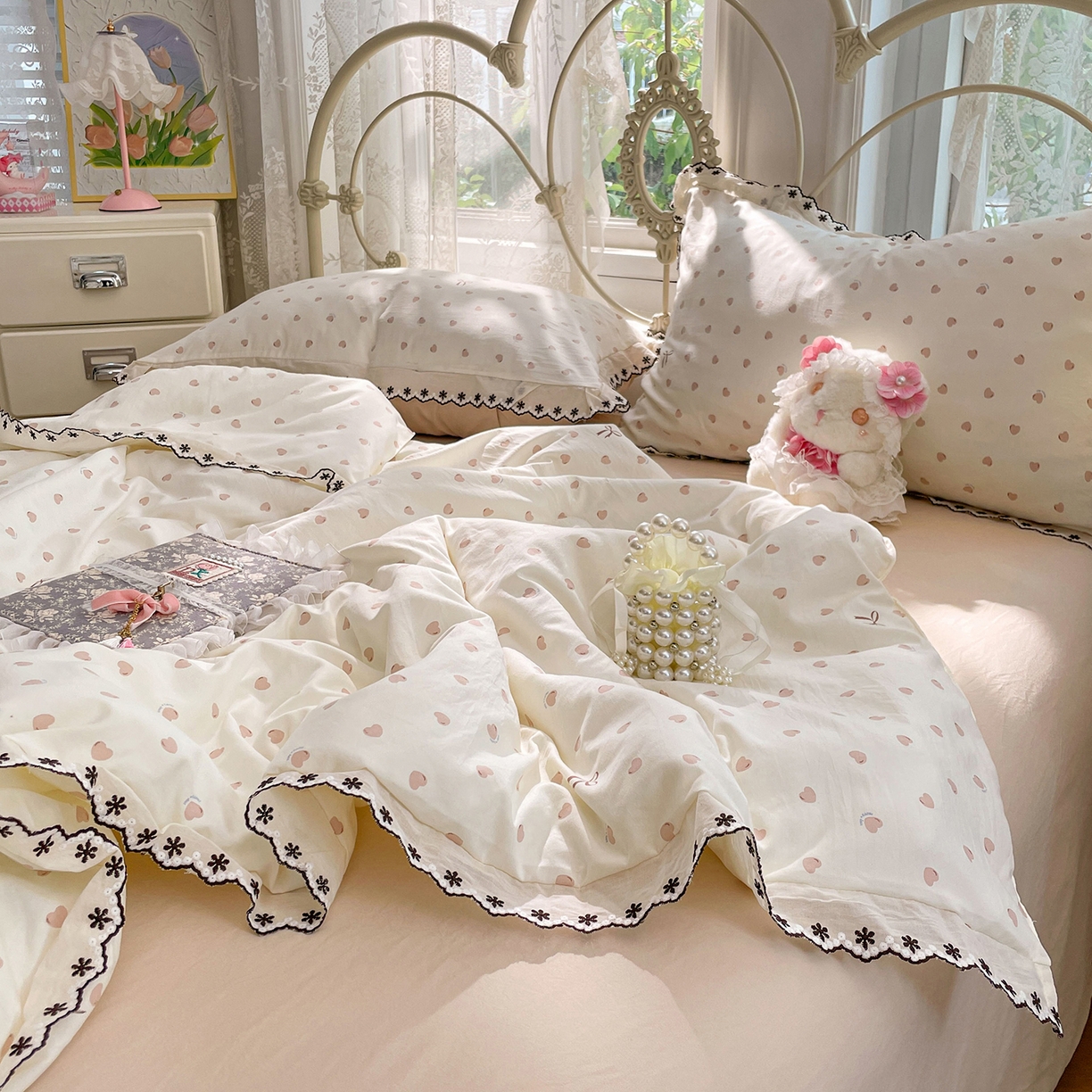 91家纺网 家纺一手货源 找家纺 康纳利 2026新款全棉花边夏被古法水洗云感棉空调被夏被四件套 蕾丝粉语