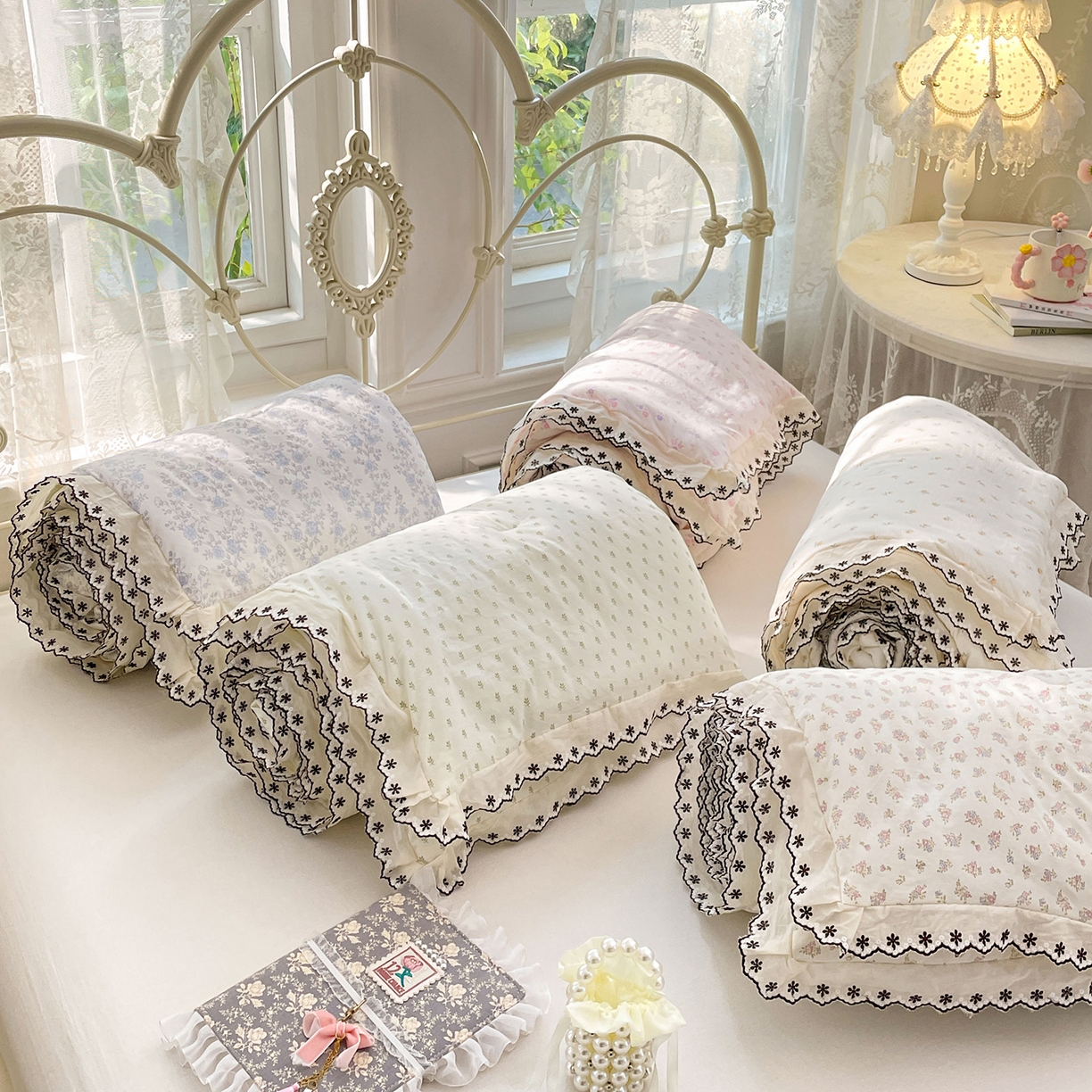 康纳利 2026新款全棉花边夏被古法水洗云感棉空调被夏被四件套 组合（仅参考）