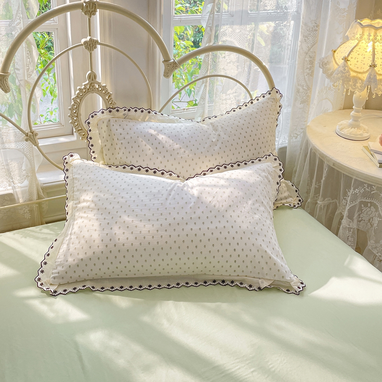 91家纺网 家纺一手货源 找家纺 康纳利 2026新款全棉花边夏被古法水洗云感棉空调被夏被四件套 春芽浅漾