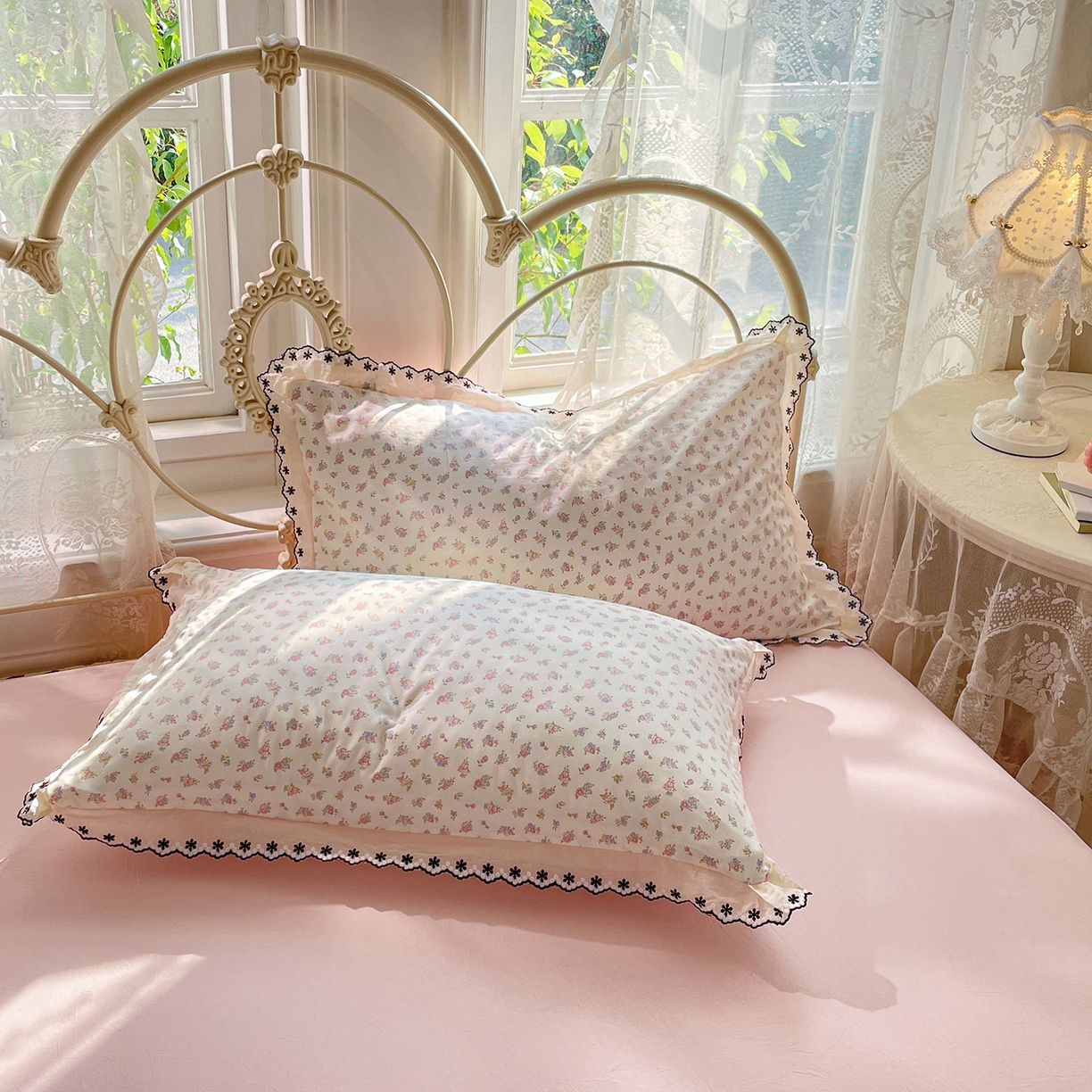 91家纺网 家纺一手货源 找家纺 康纳利 2026新款全棉花边夏被古法水洗云感棉空调被夏被四件套 粉樱漫语