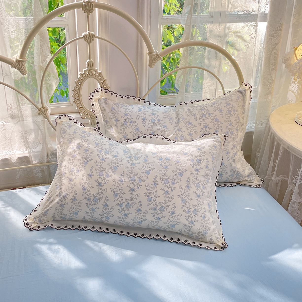 91家纺网 家纺一手货源 找家纺 康纳利 2026新款全棉花边夏被古法水洗云感棉空调被夏被四件套 蕾丝蓝韵