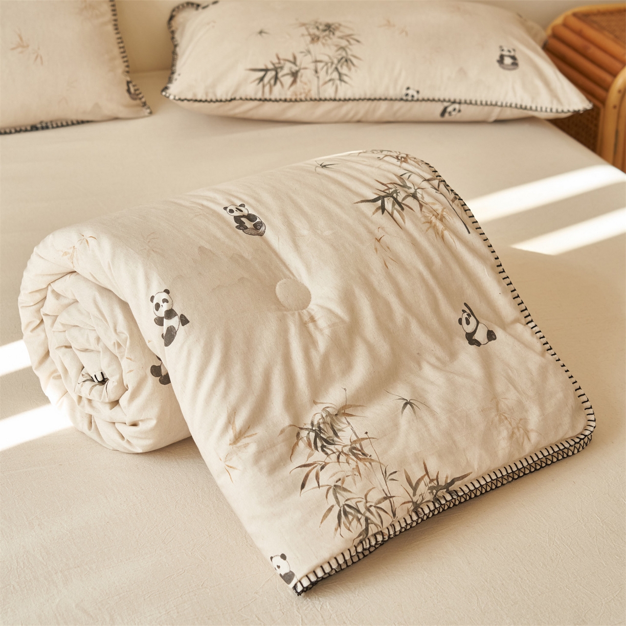 91家纺网 家纺一手货源 找家纺 恬思语家纺 2026春夏新款棉麻印花棉花夏被空调被夏凉被四件套花卉系列 竹韵