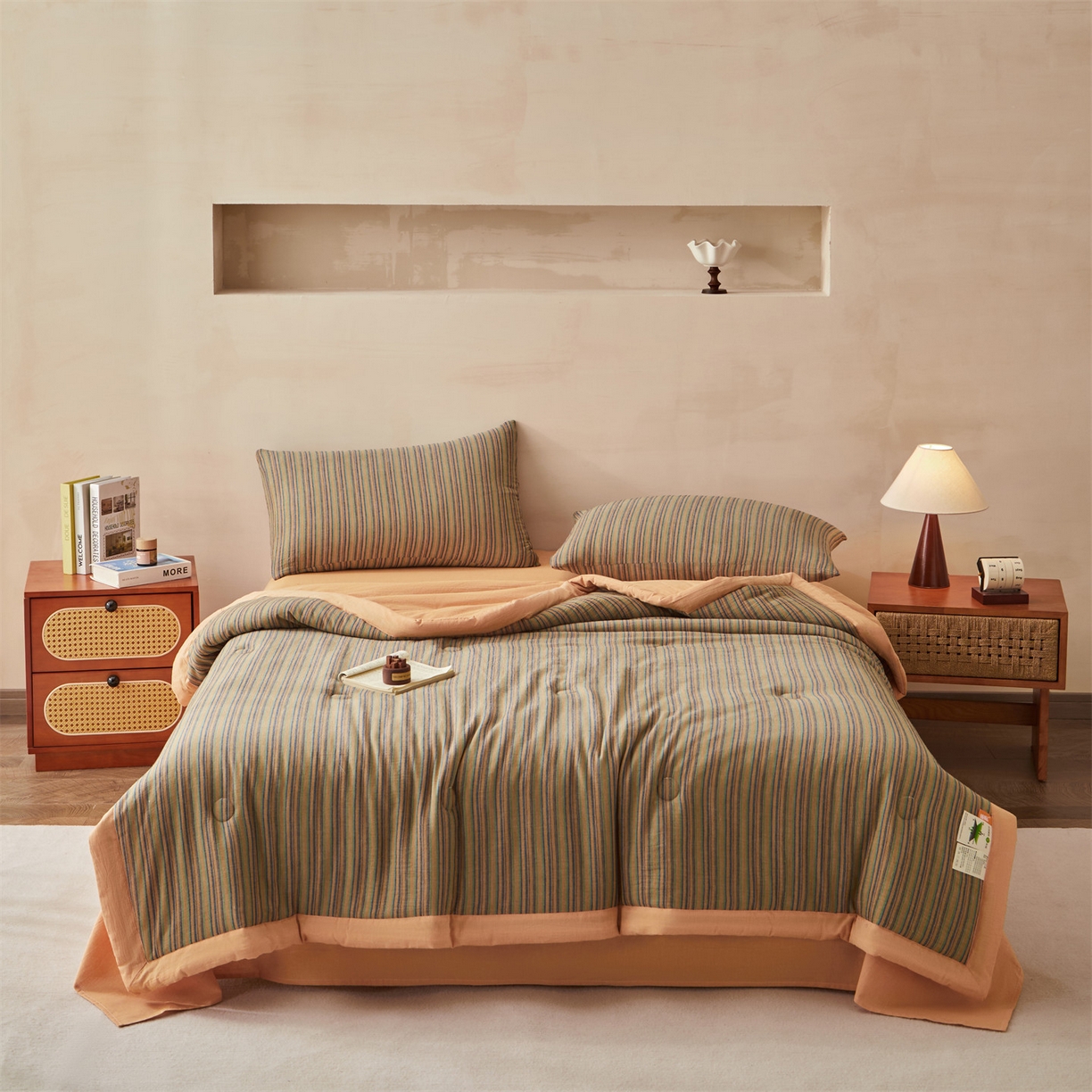 91家纺网 家纺一手货源 找家纺 （总）恬思语家纺 2026春夏新款棉麻竖条大豆夏被夏凉被空调被素锦系列