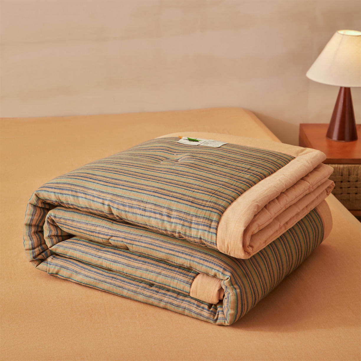 91家纺网 家纺一手货源 找家纺 恬思语家纺 2026春夏新款棉麻竖条大豆夏被夏凉被空调被素锦系列 素锦-橙