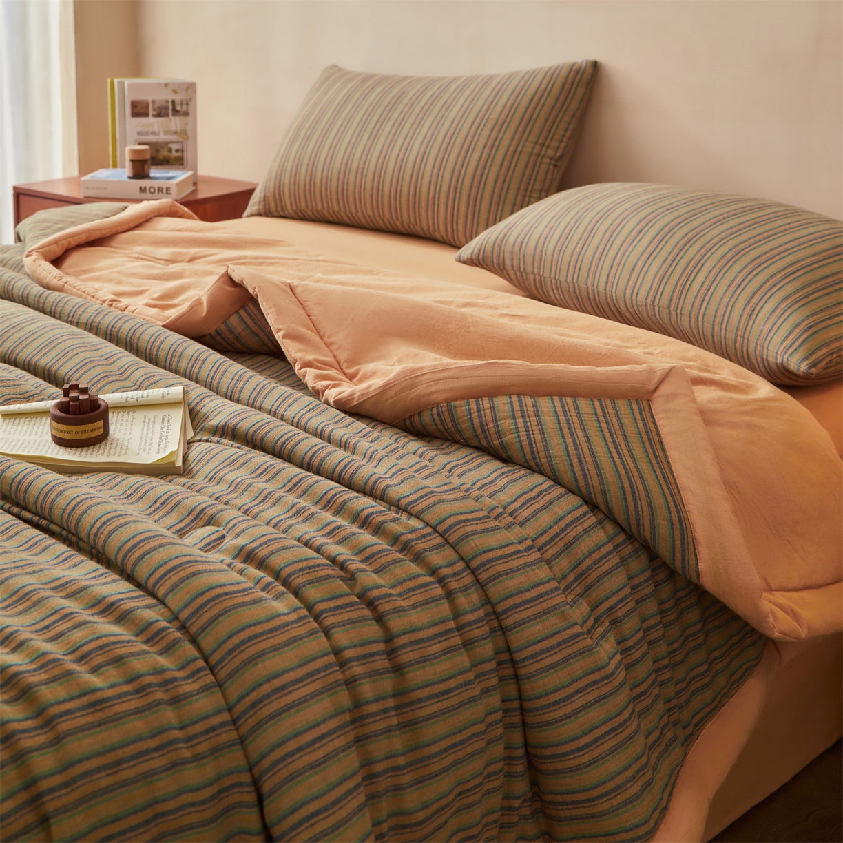 91家纺网 家纺一手货源 找家纺 恬思语家纺 2026春夏新款棉麻竖条大豆夏被夏凉被空调被素锦系列 素锦-橙