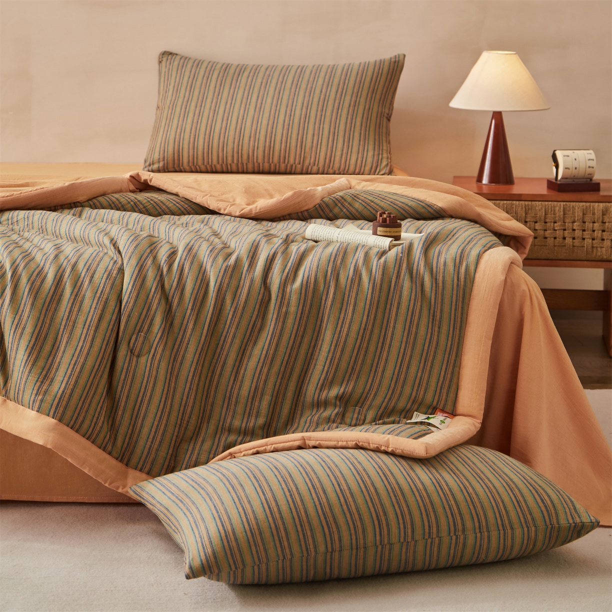 91家纺网 家纺一手货源 找家纺 （总）恬思语家纺 2026春夏新款棉麻竖条大豆夏被夏凉被空调被素锦系列