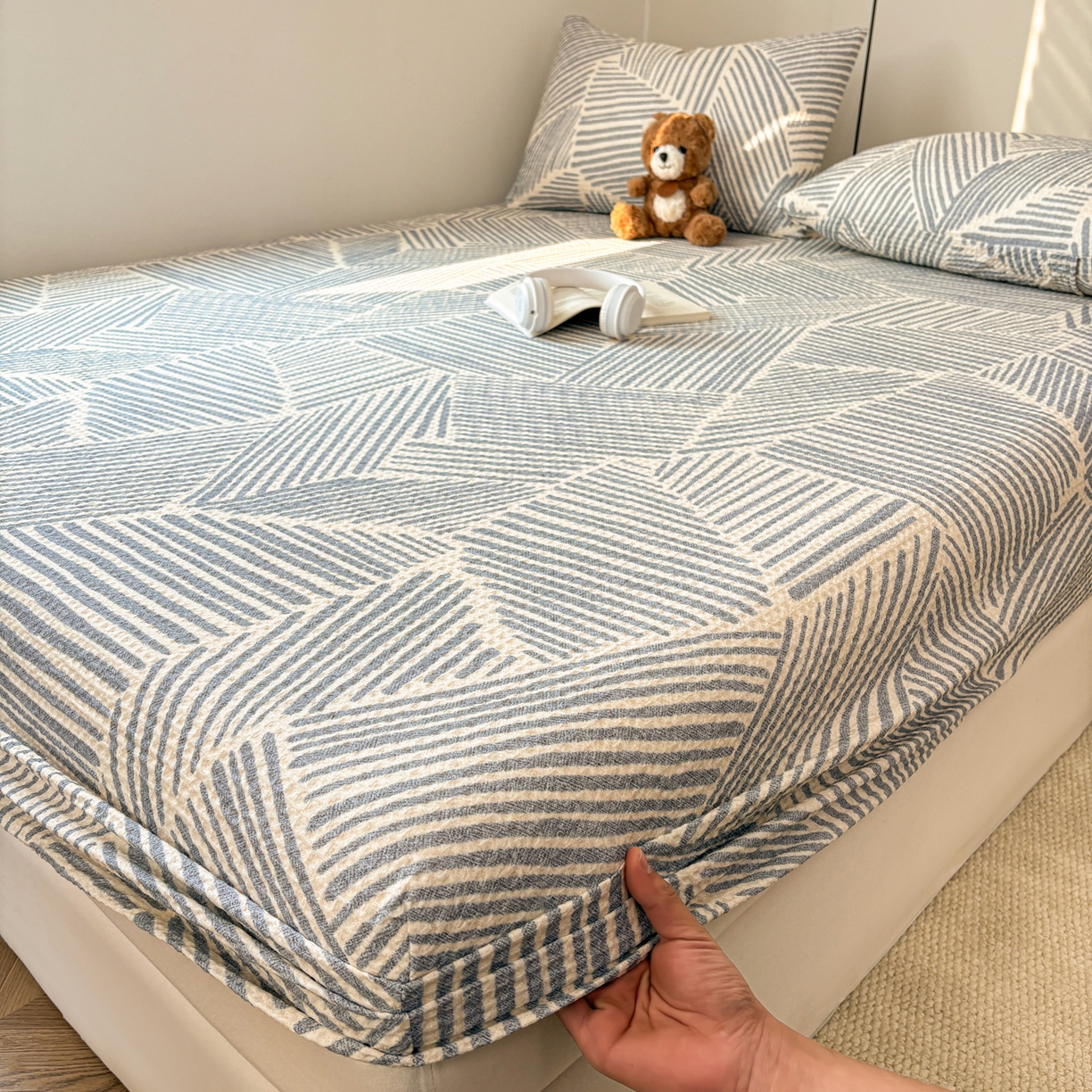 91家纺网 家纺一手货源 找家纺 居眠 2026新款全棉印花华夫格床笠 简森兰