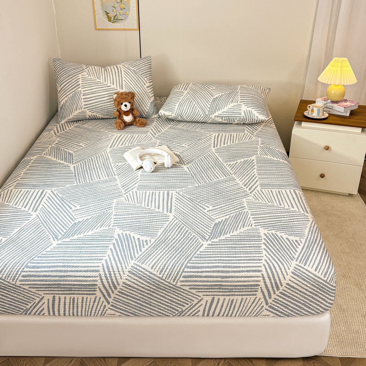 91家纺网 家纺一手货源 找家纺 居眠 2026新款全棉印花华夫格床笠 简森兰