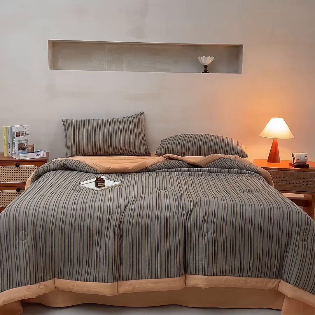 91家纺网 家纺一手货源 找家纺 （总）恬思语家纺 2026春夏新款棉麻竖条大豆夏被夏凉被空调被素锦系列