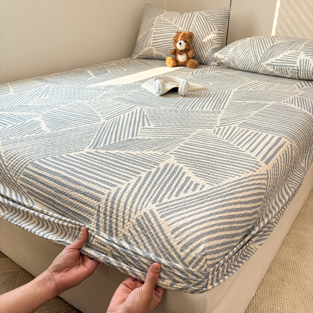 91家纺网 家纺一手货源 找家纺 居眠 2026新款全棉印花华夫格床笠 简森兰