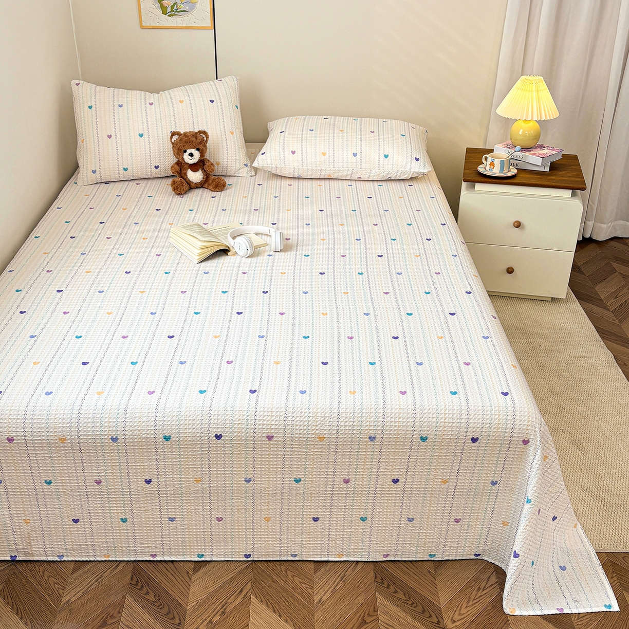 91家纺网 家纺一手货源 找家纺 居眠 2026新款全棉印花华夫格床单 伊柠