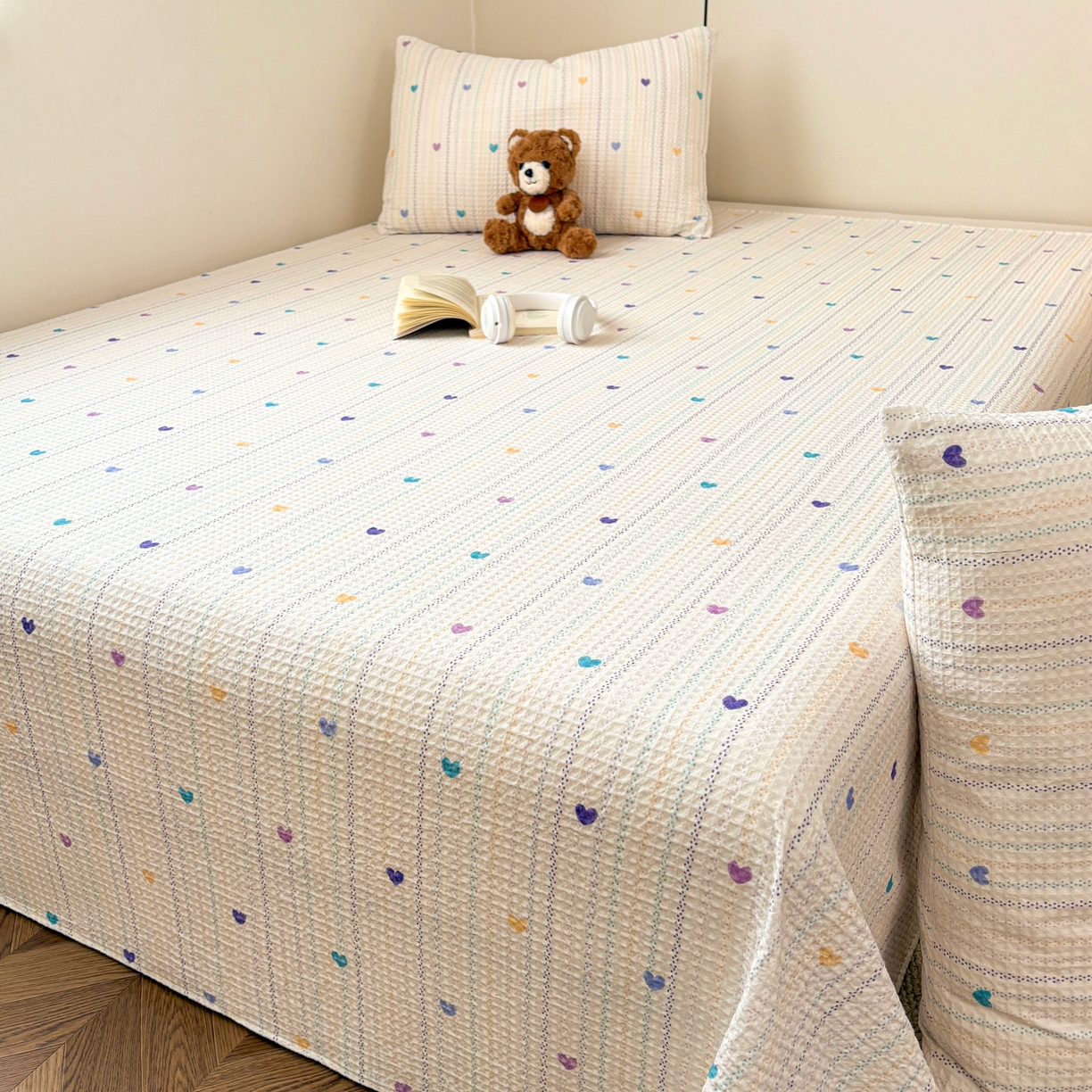 91家纺网 家纺一手货源 找家纺 居眠 2026新款全棉印花华夫格床单 伊柠